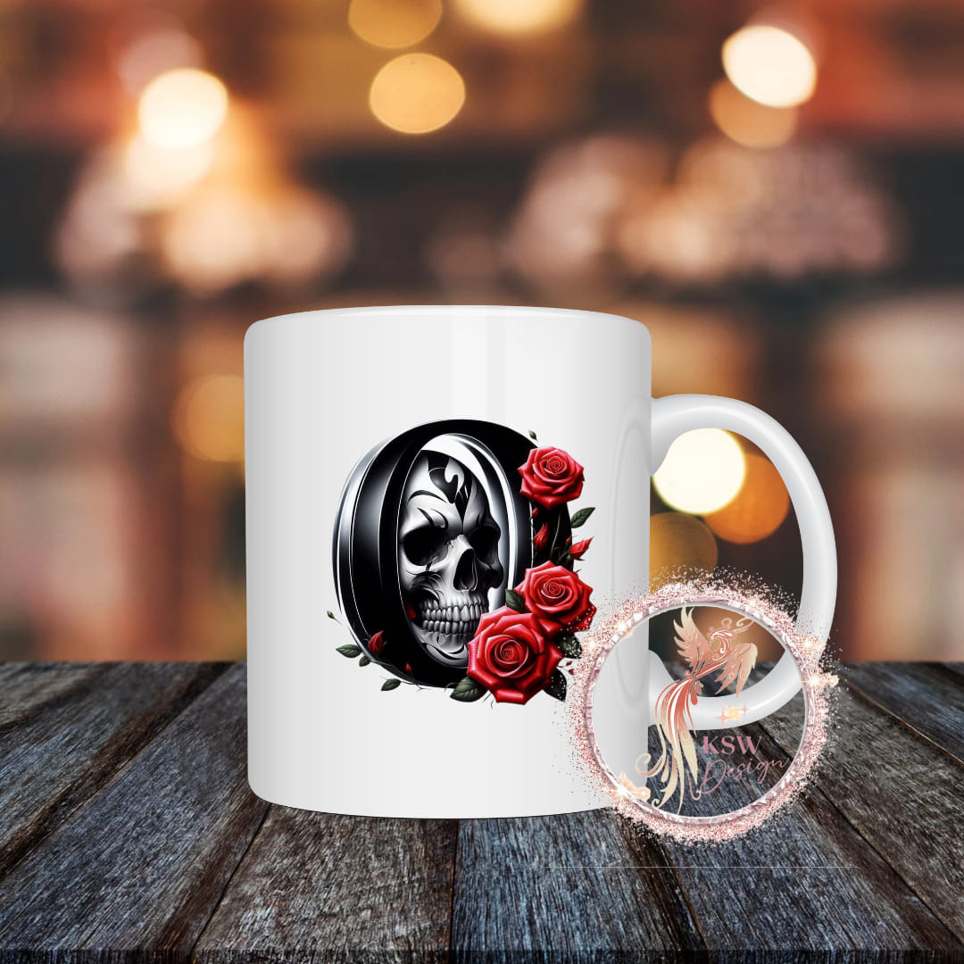Gothic Skull & Roses Initial Mug