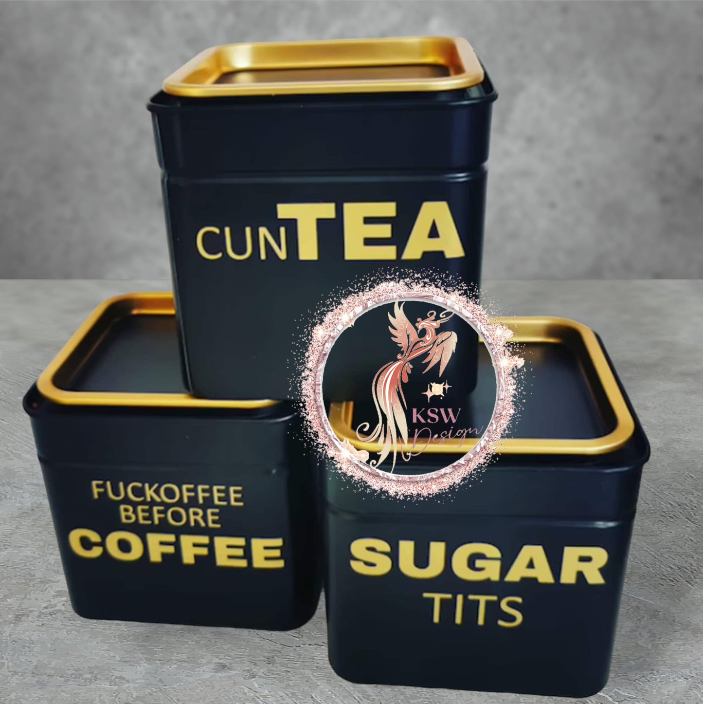 Profanity Coffee,Tea,Sugar Canister Set