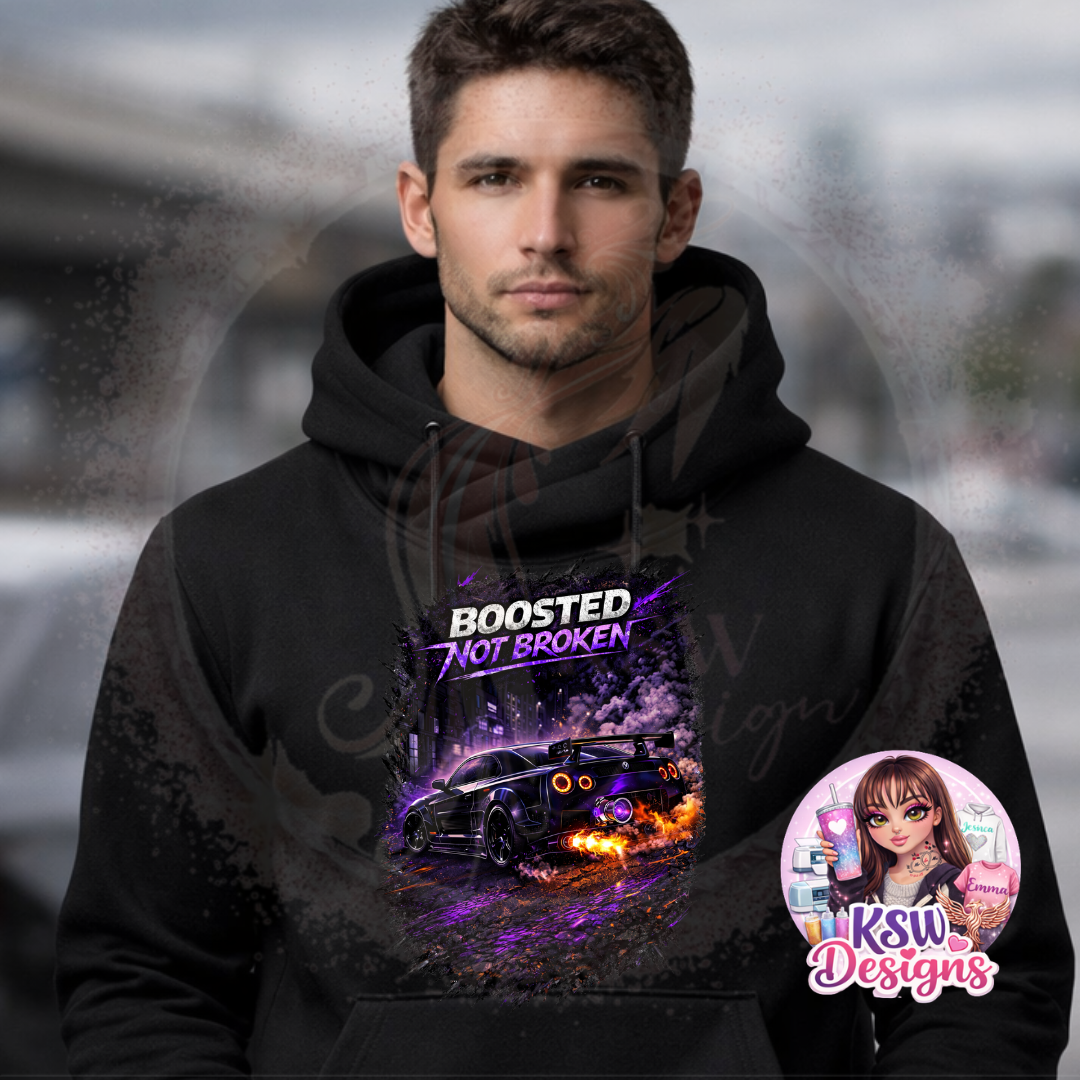 Boosted Not Broken Cross Neck Hoodie | Neon Car Hoodie