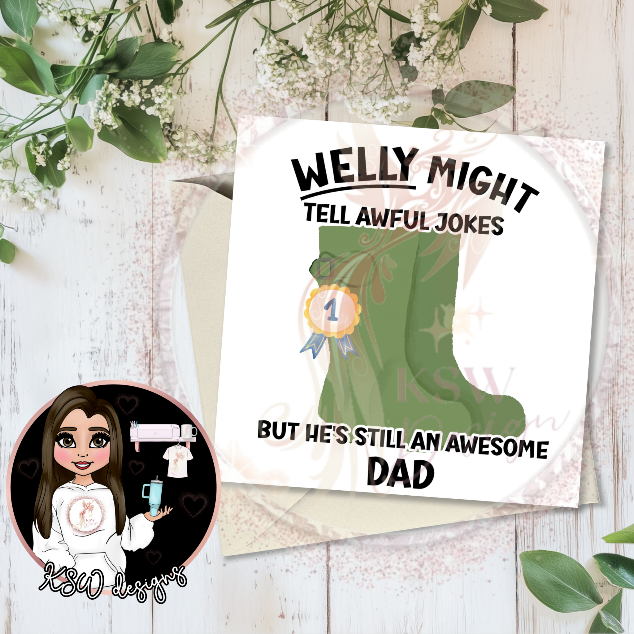 Welly Might Tell Awful Jokes Father's Day Card