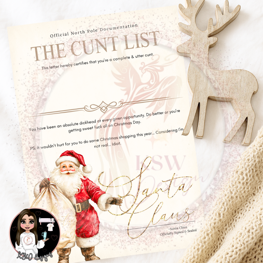 Santa & His Sack - Cunt List Certificate - Adult Novelty