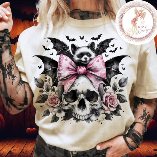 Coquette Bow Skull With Bat Hoodie
