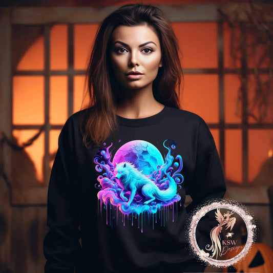 Neon Wolf & Moon Hoodie