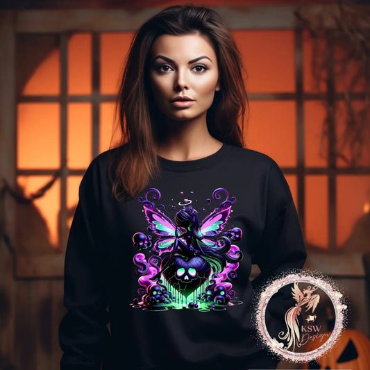 Gothic Fairy On Heart With Skulls Hoodie
