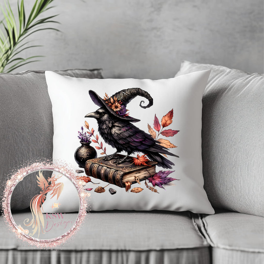 Gothic Raven On Book Cushion