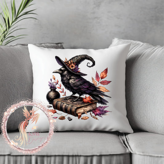Gothic Raven On Book Cushion