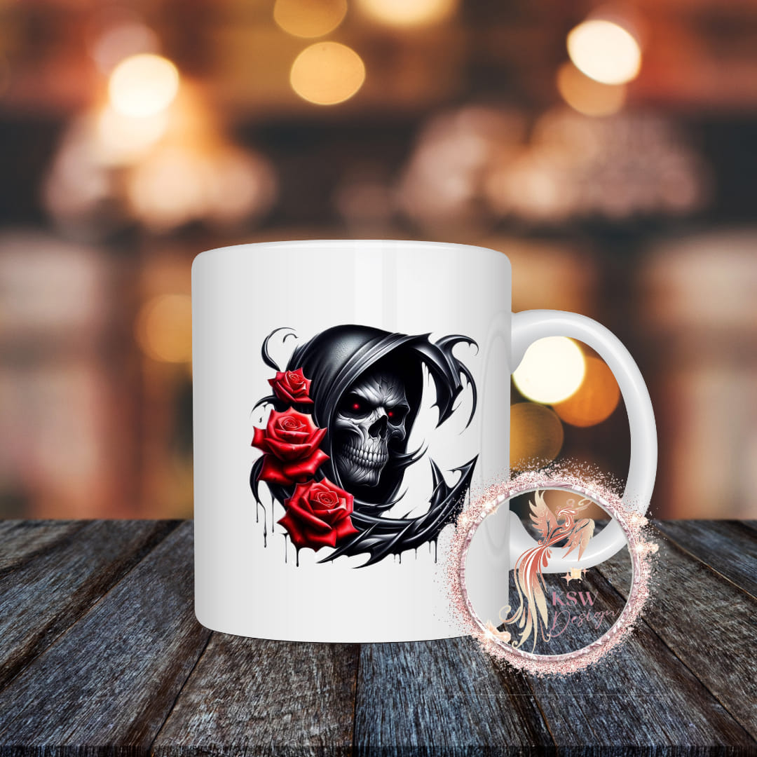 Gothic Skull & Roses Initial Mug