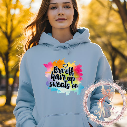 Bra Off Hair Up Sweats On Hoodie