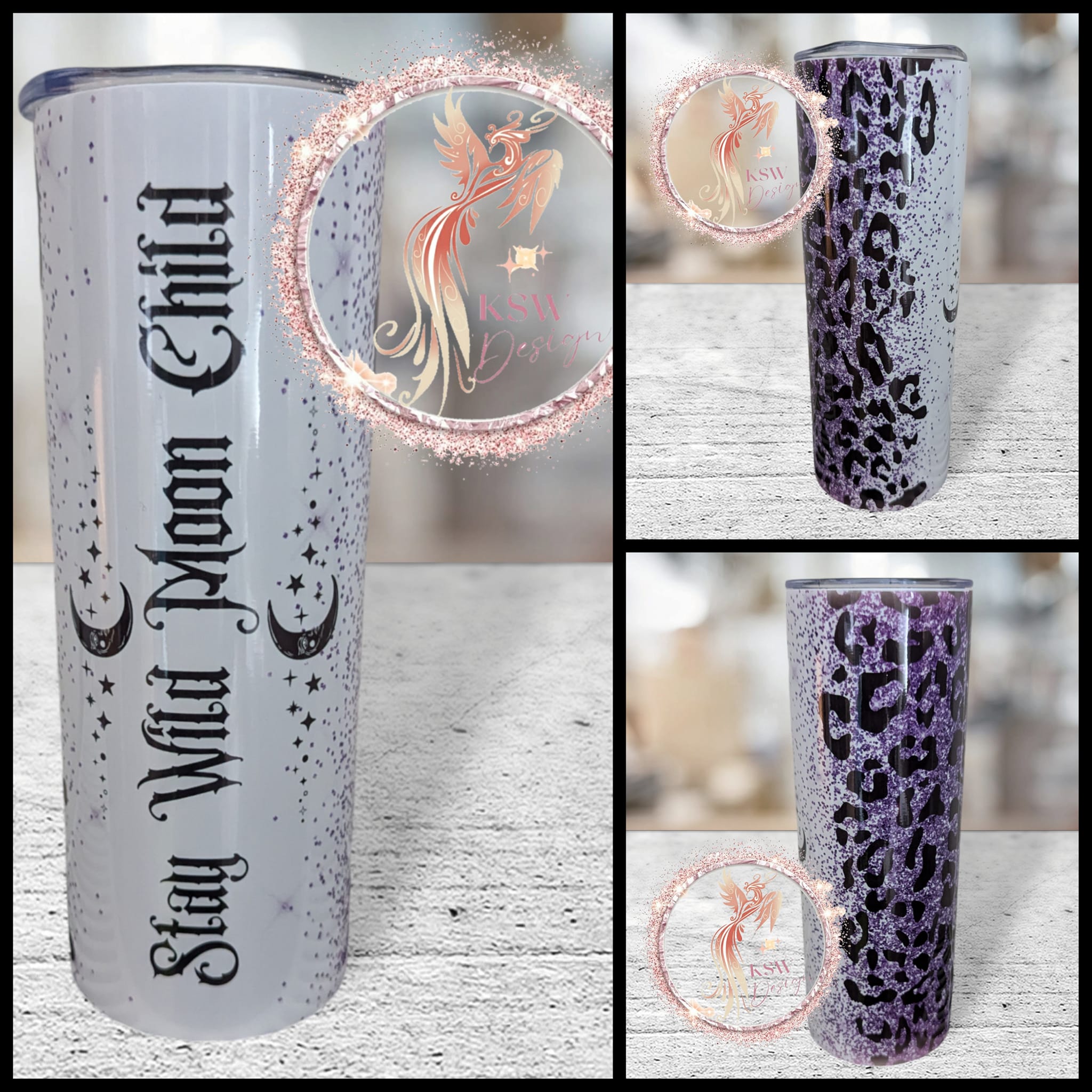 Stay Wild Moon Child Purple Leopard Print 20oz Tumbler