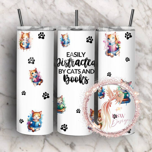 Easily Distracted By Cats And Books 20oz Tumbler