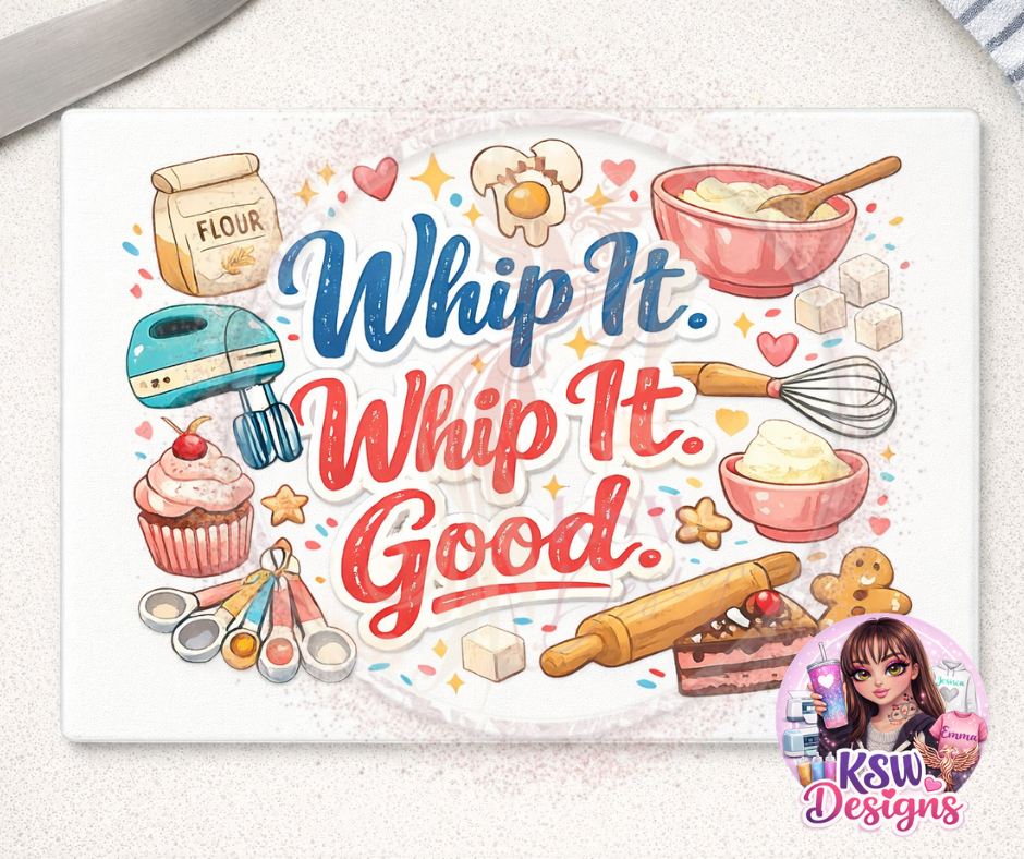 Whip It, Whip It Good Glass Chopping Board – 11" x 8