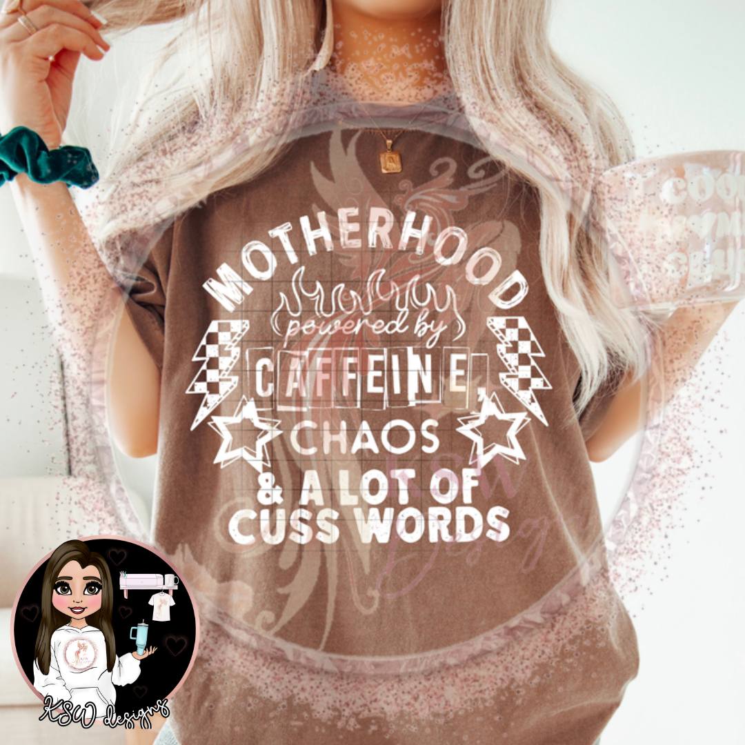 Motherhood Powered by Caffeine, Chaos & Cuss Words Hoodie