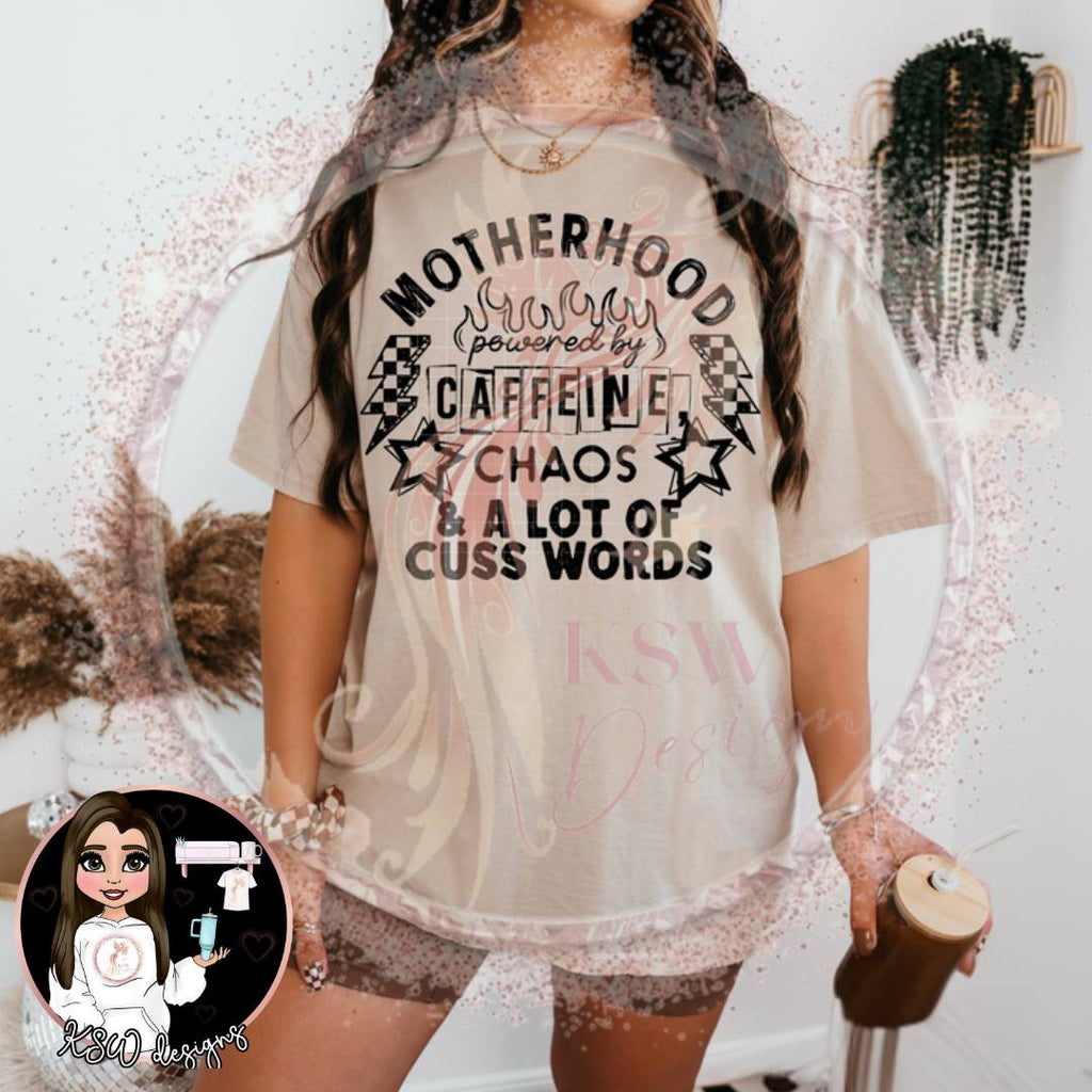 Motherhood Powered by Caffeine, Chaos & Cuss Words Zip-Up Hoodie