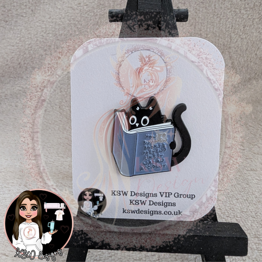 Black Cat Reading Enamel Pin Badge