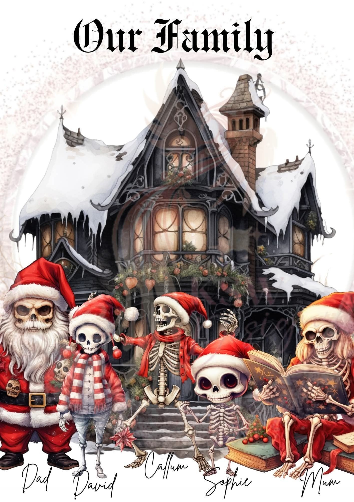 Gothic Skeleton Family Christmas Print
