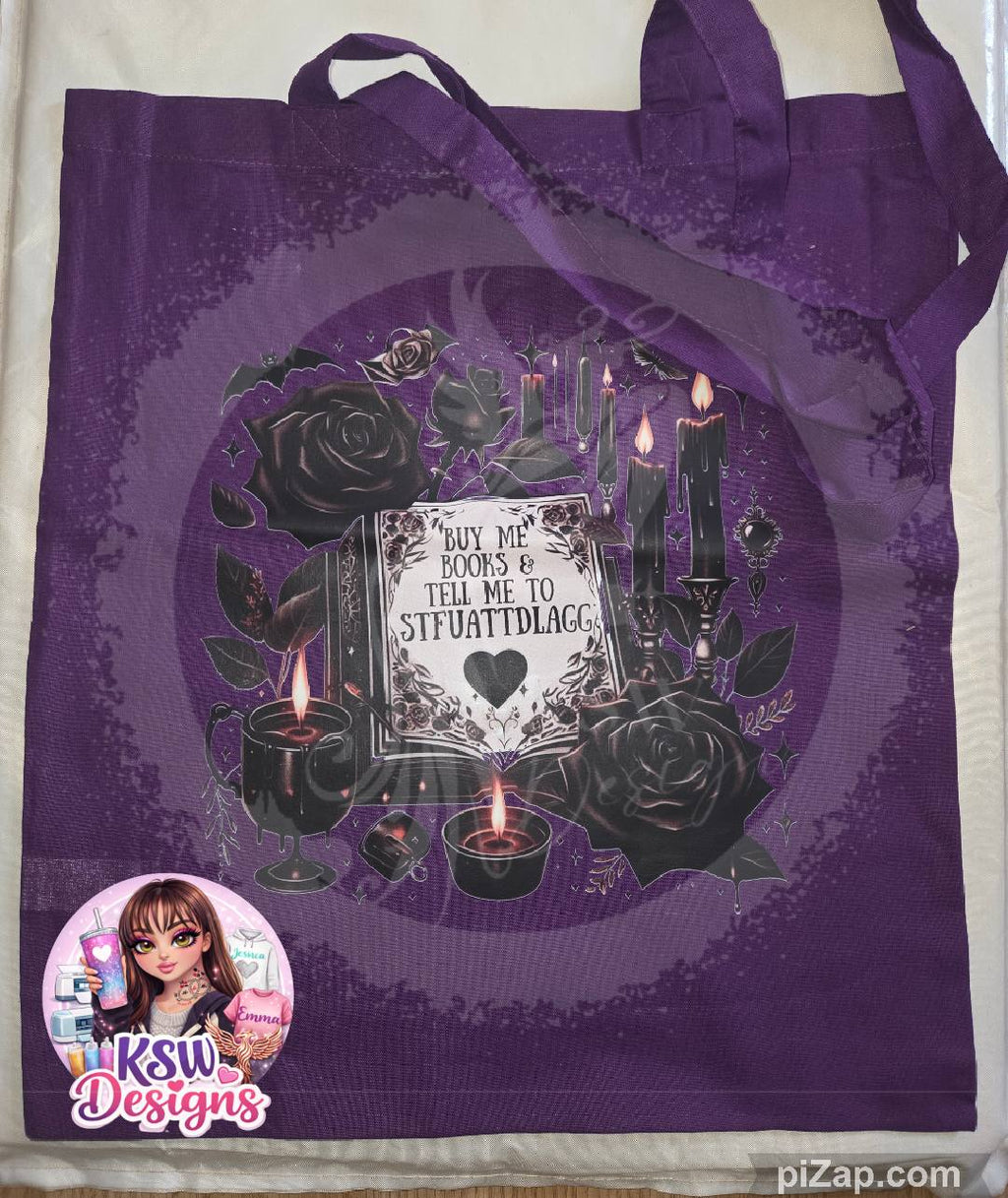 Buy Me Books & Tell Me To STFU Tote Bag – Dark Romance Bookish Tote | Gothic Book Lover Gift