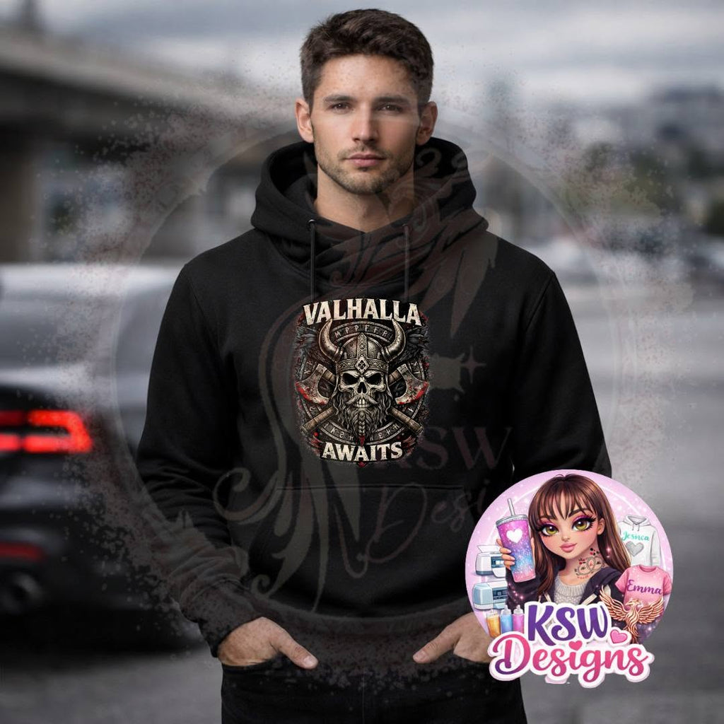 Valhalla Awaits Viking Skull T-Shirt