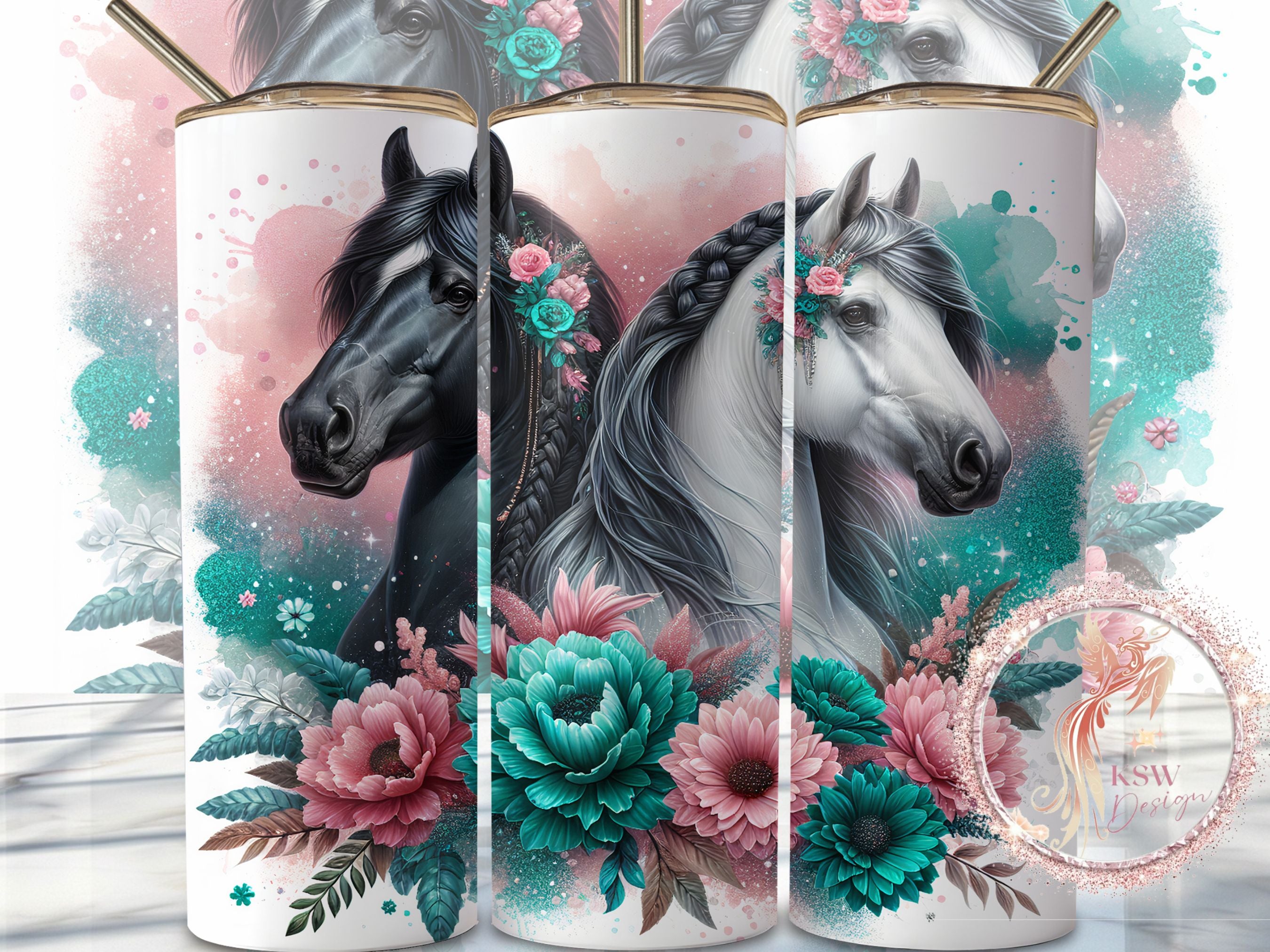 Black & White Horses 20oz Tumbler