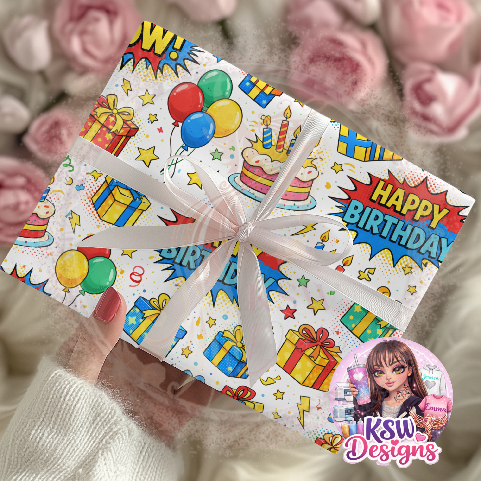 Comic Birthday Blast Wrapping Paper Sheets