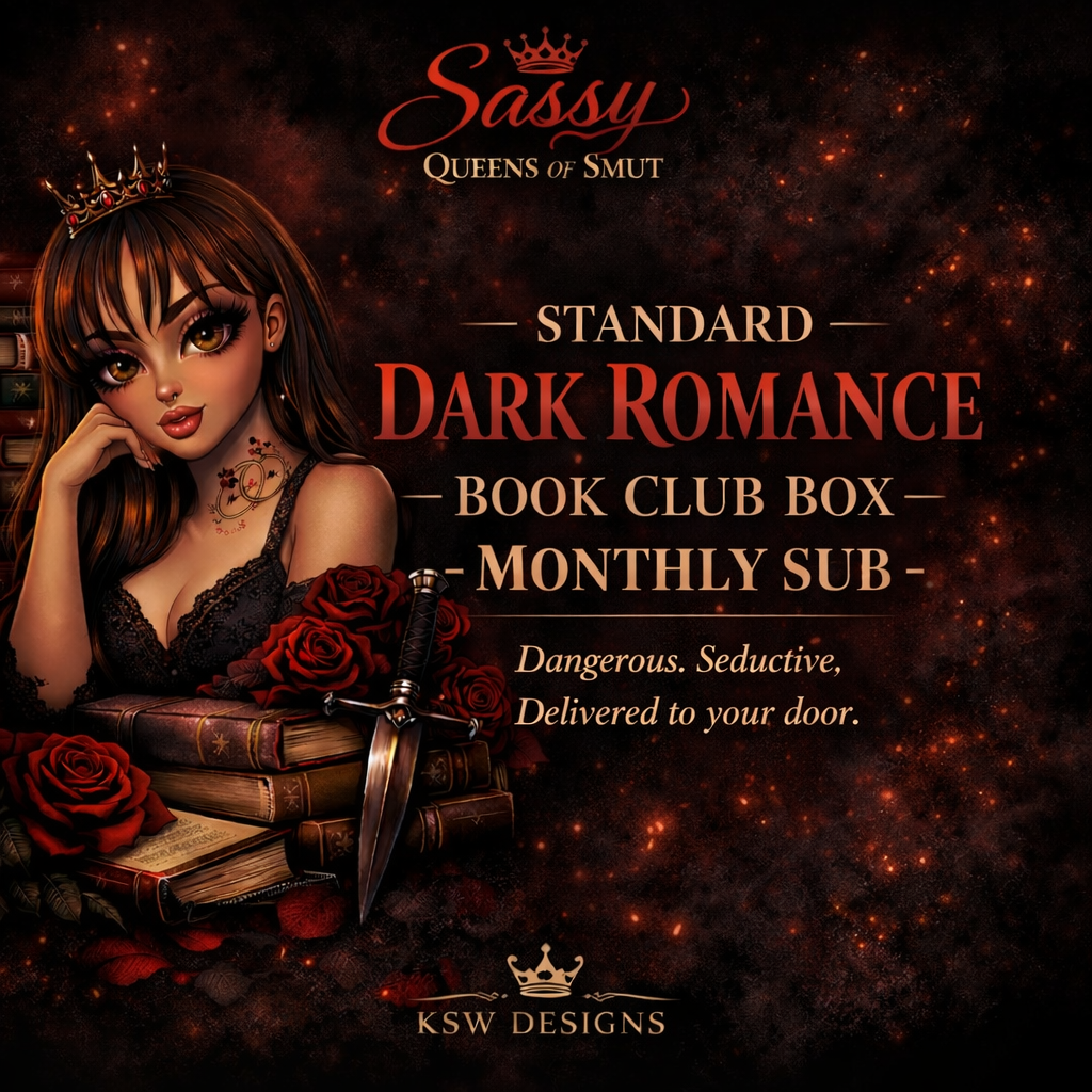 New dark
romance novel with bookmark, snacks and merch, monthly box