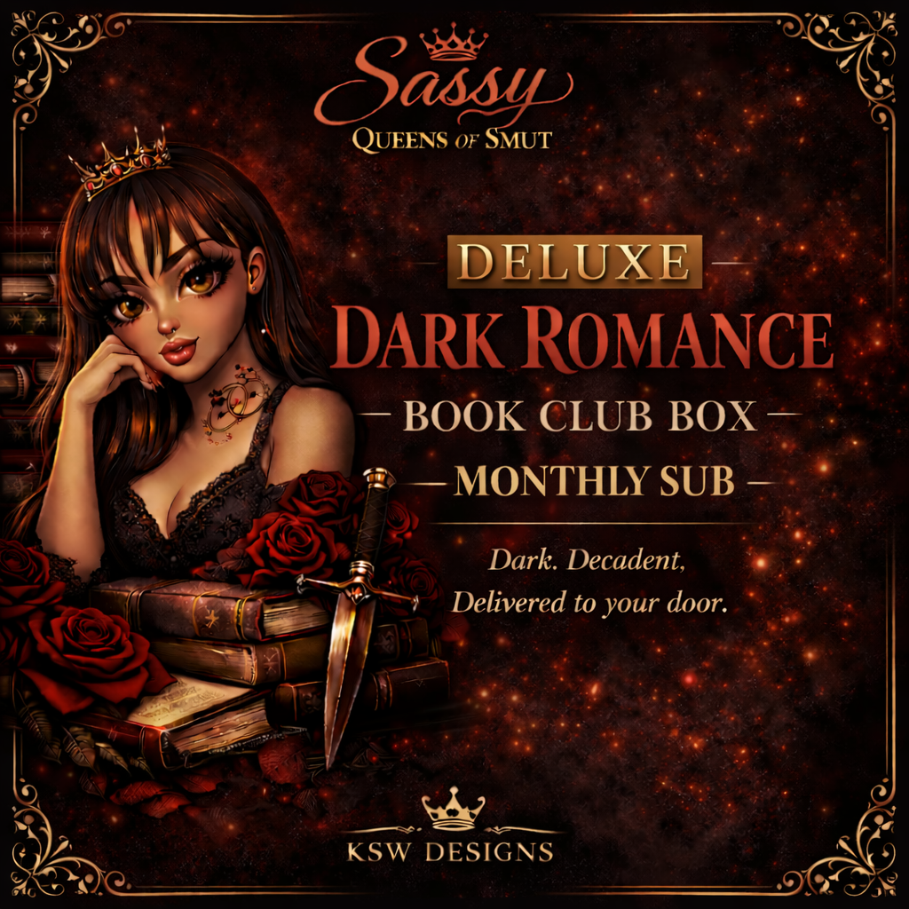 Dark romance monthly
book box deluxe with handmade bookish merch