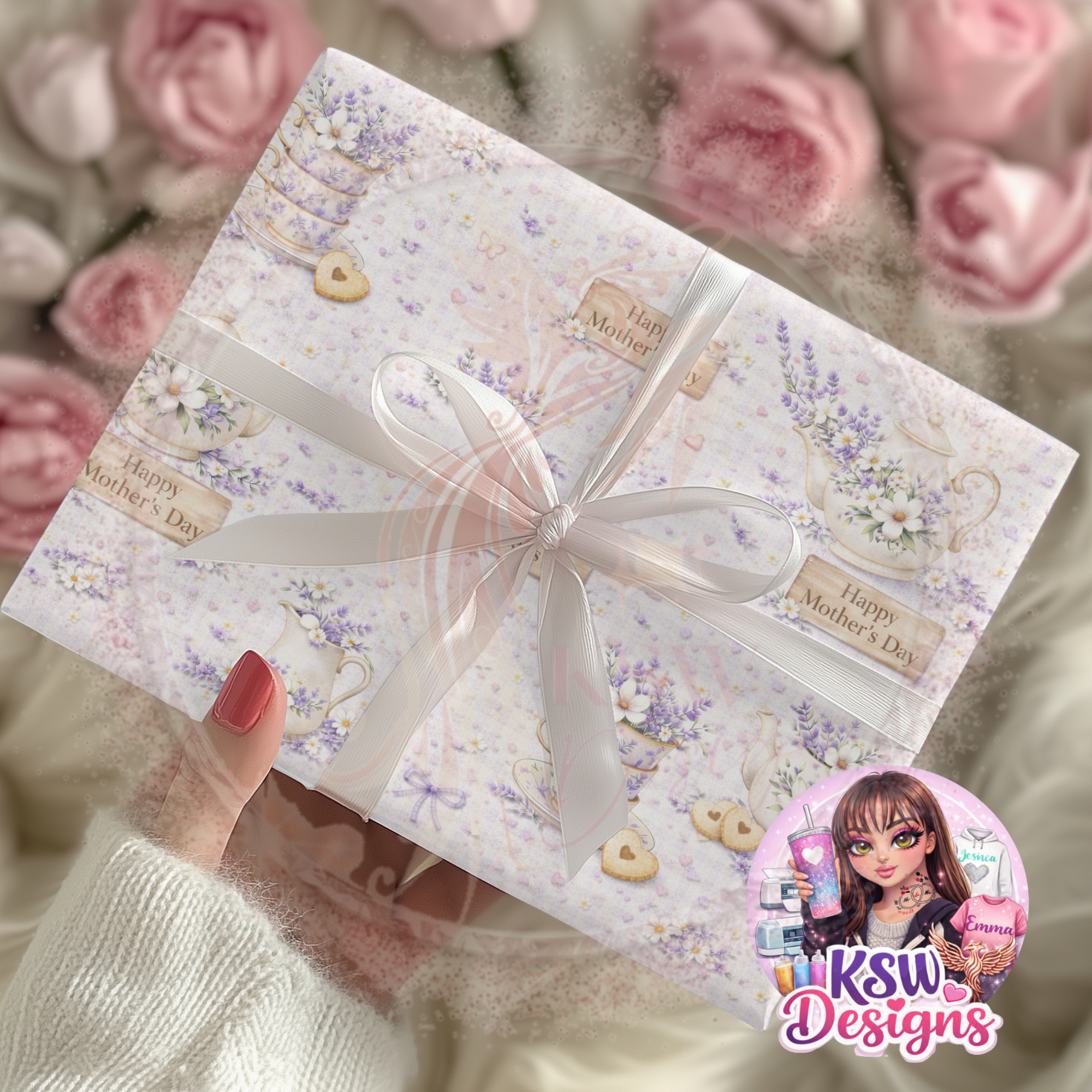 Lavender Teatime Mother's Day Wrapping Paper Sheets