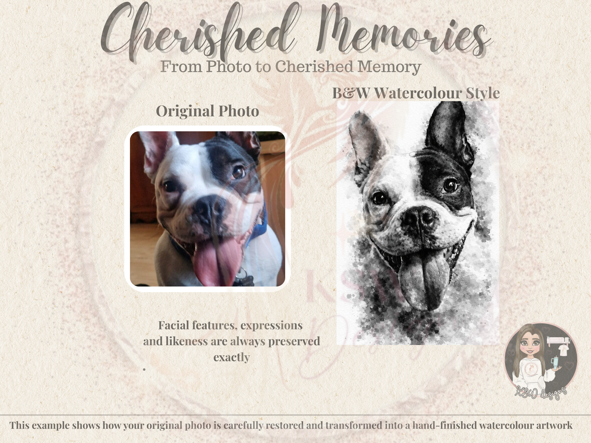 Cherished Memories - Pet Watercolour Black & White
