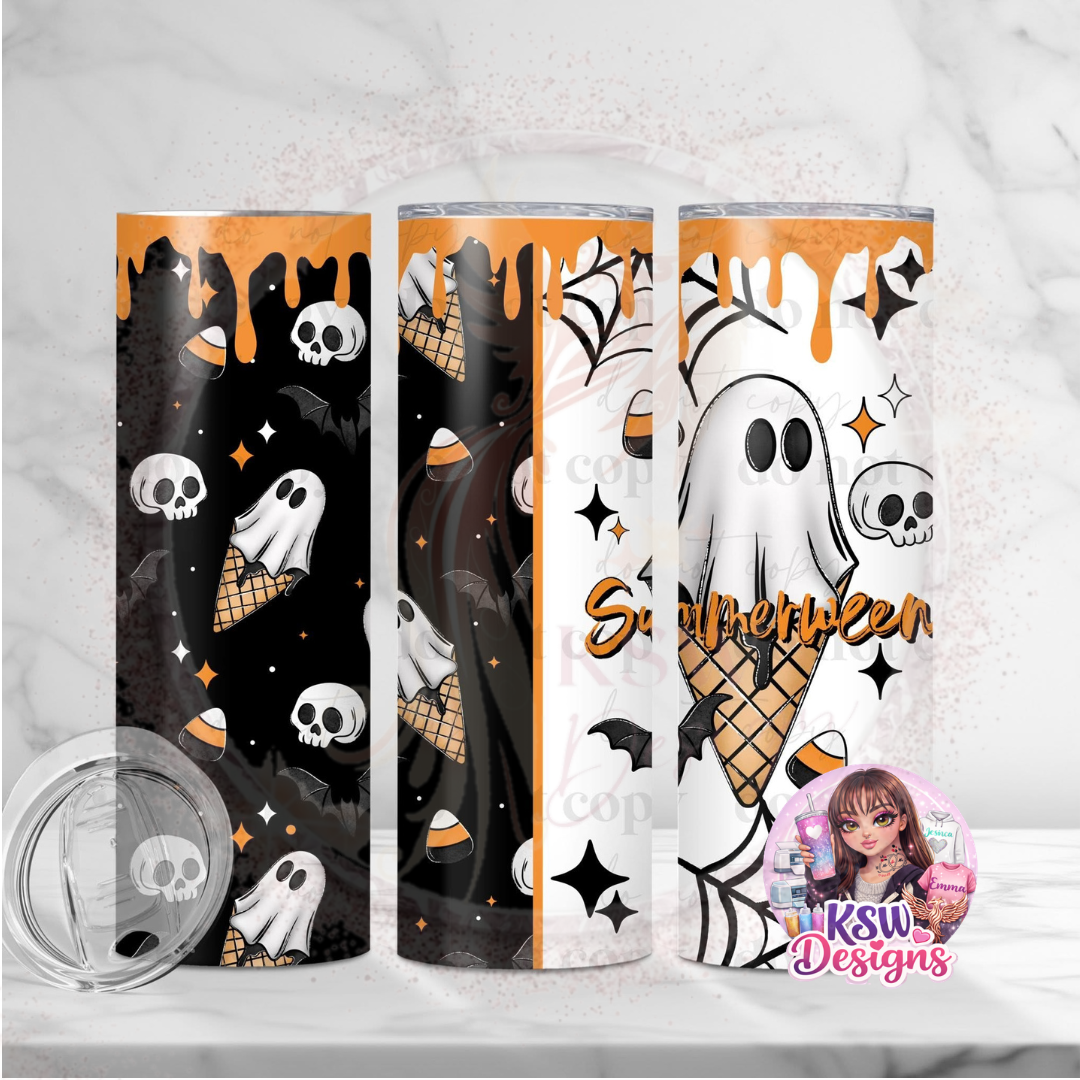 Summerween 20oz Stainless Steel Tumbler – Ghost Ice Cream Halloween Tumbler