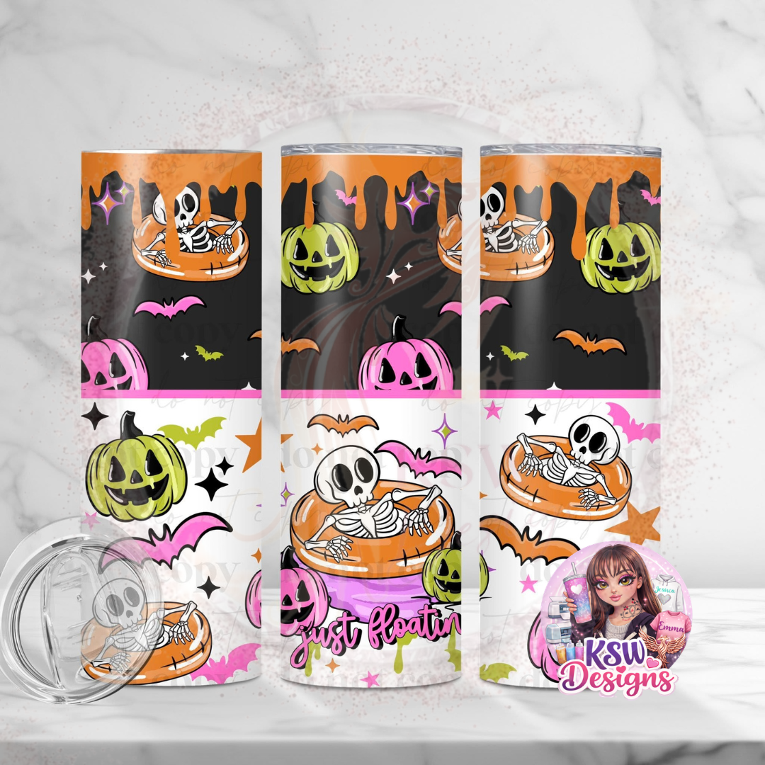 Just Floatin' 20oz Stainless Steel Tumbler – Cute Halloween Skeleton Tumbler