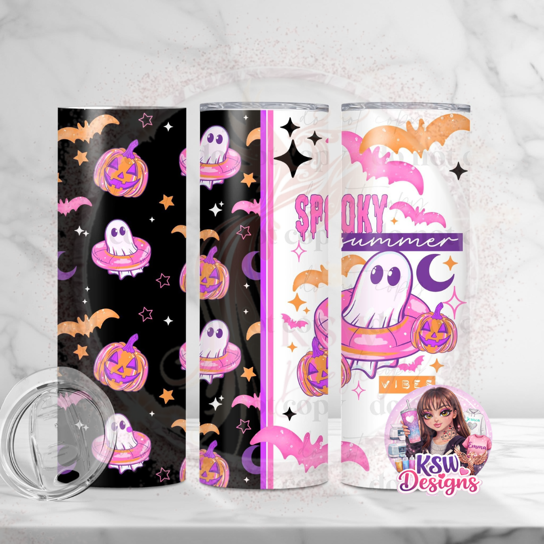 Spooky Summer Vibes 20oz Stainless Steel Tumbler – Cute Ghost Summerween Cup