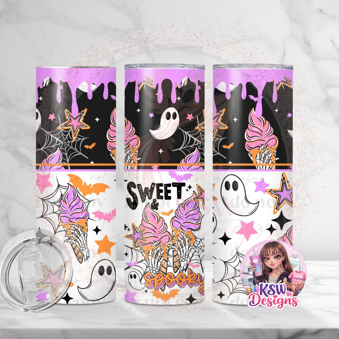 Sweet & Spooky 20oz Stainless Steel Tumbler – Cute Halloween Ghost & Ice Cream Cup