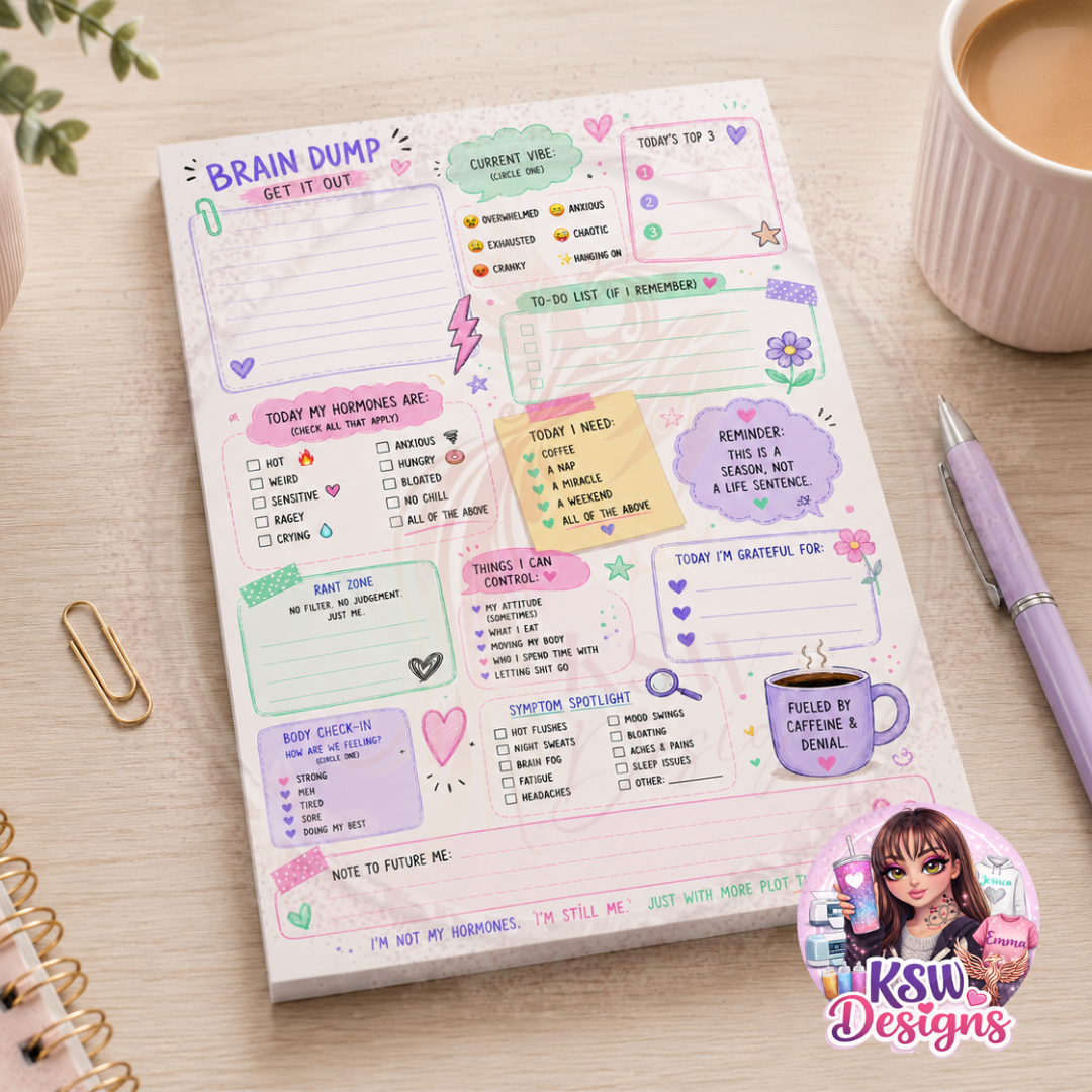 Brain Dump & Hormone Tracker Tear-Off Notepad – A4 & A5