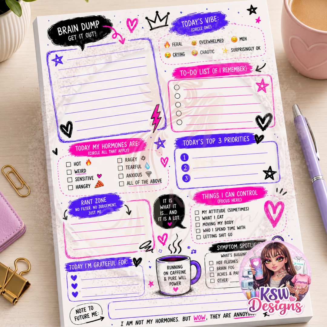 Brain Dump & Hormone Tracker A4 & A5 Tear-Off Notepad – Bold Edition