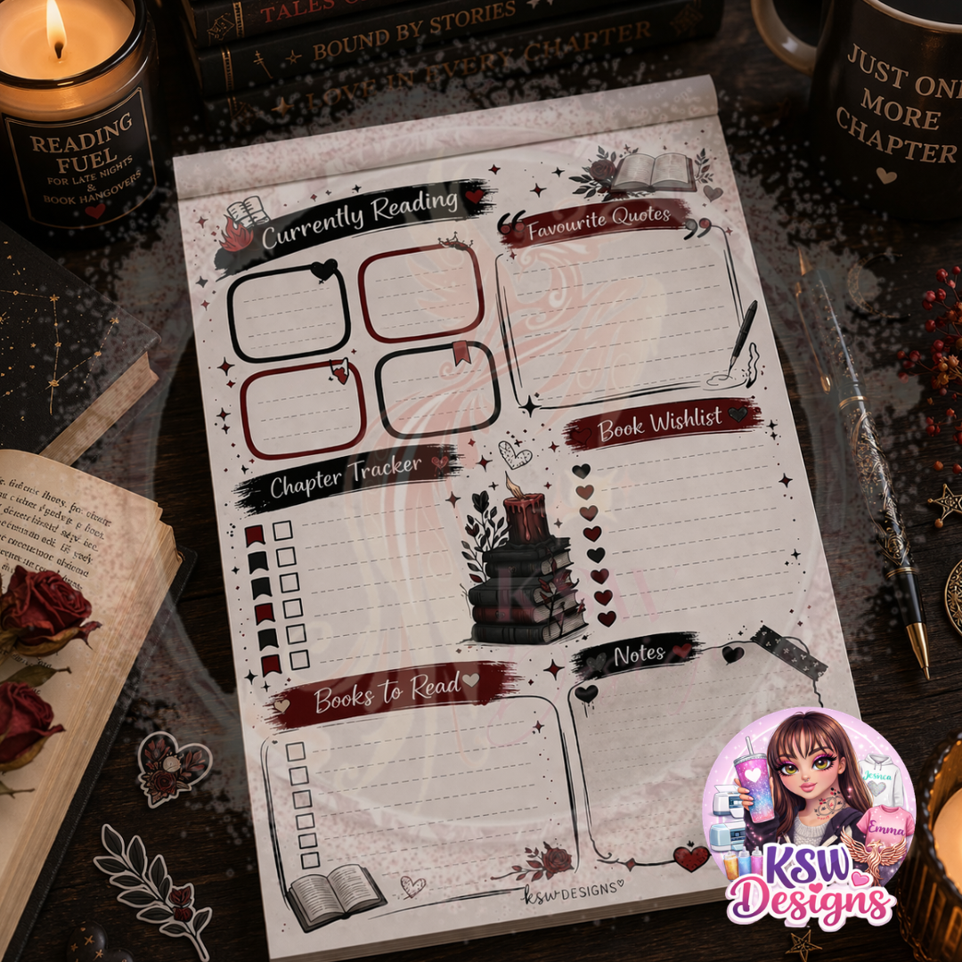 Dark Romance Currently Reading Book Tracker Notepad – A4 & A5