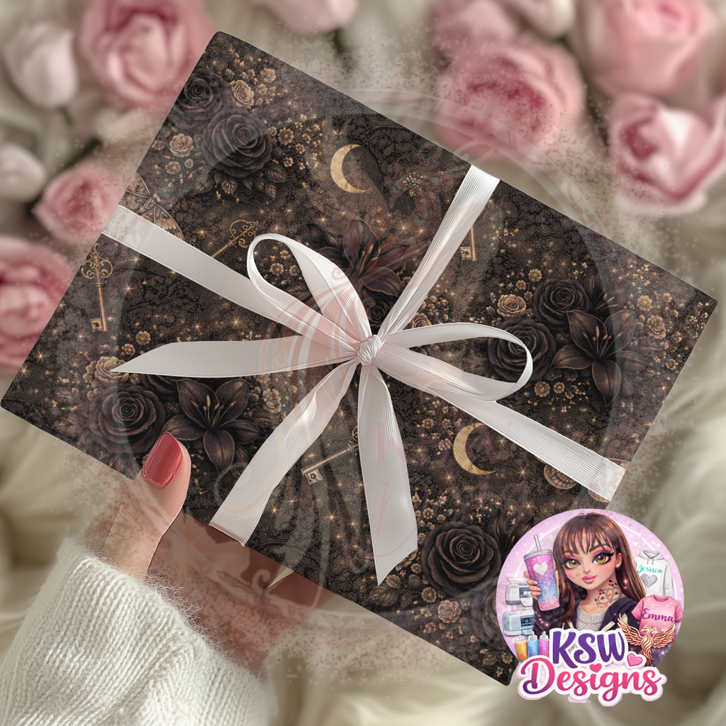 Midnight Gothic Blooms Wrapping Paper Sheets