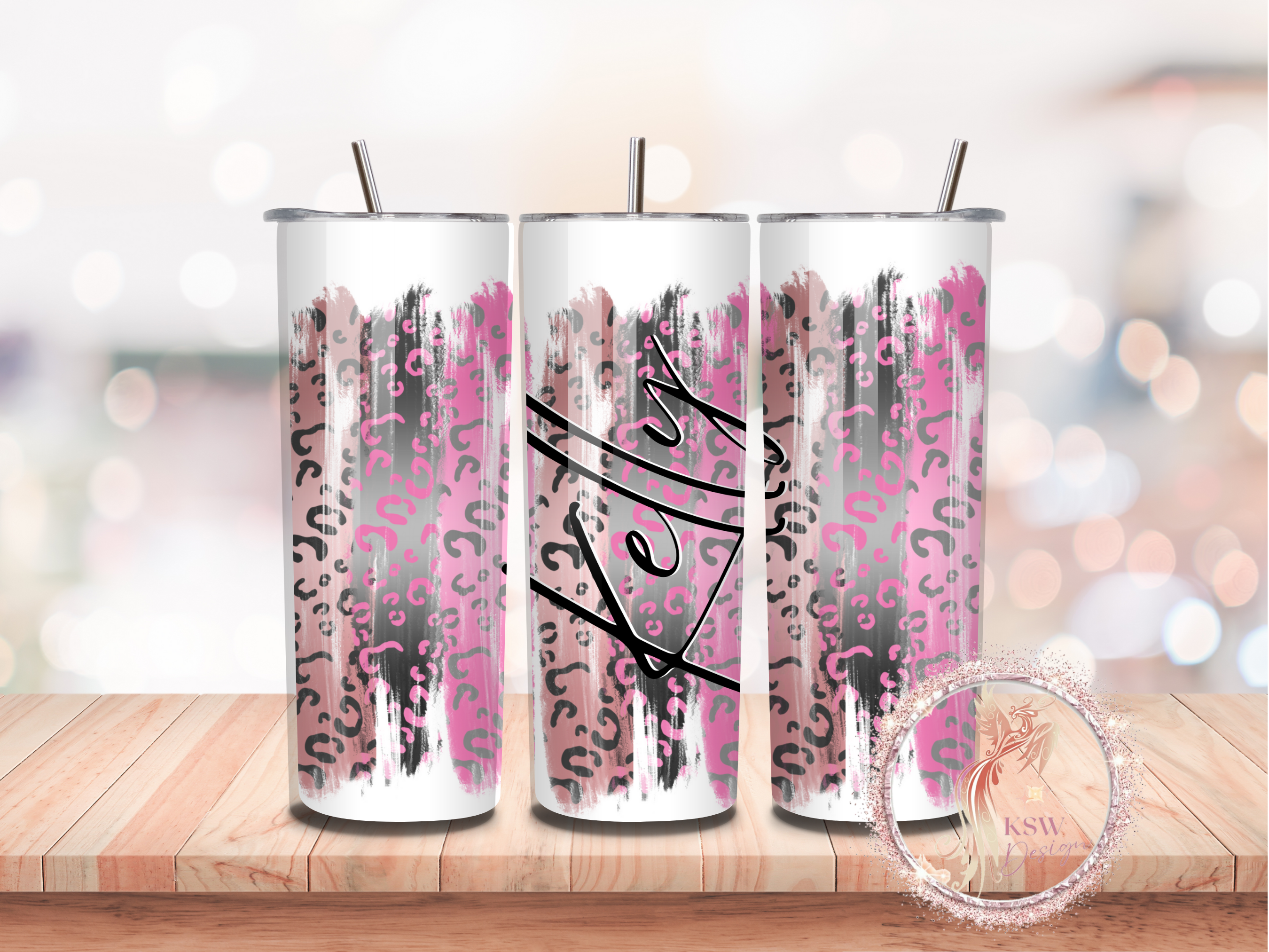 Personalised Leopard Brush Stroke 20oz Tumbler
