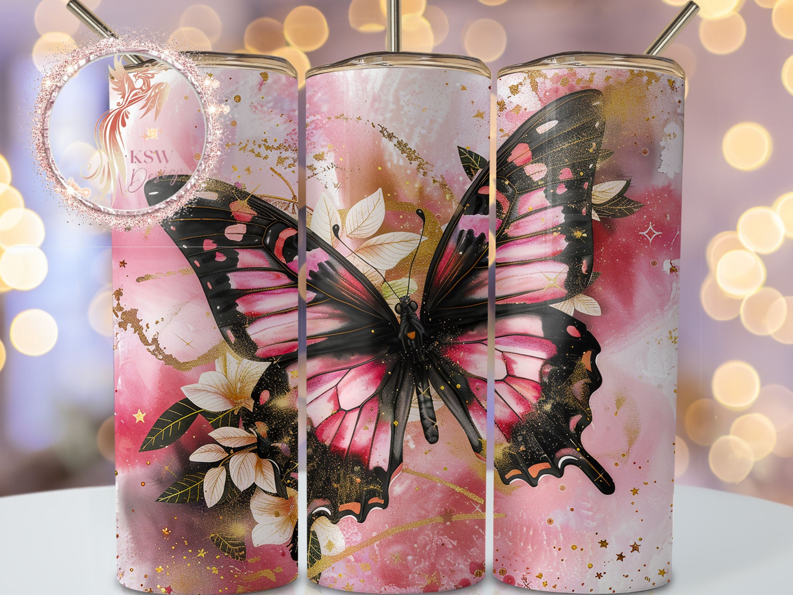 Pink & Gold Butterfly 20oz Tumbler