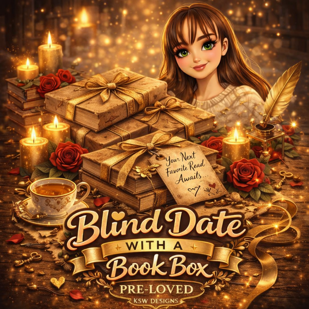 Wrapped second-hand
mystery book with bookish extras and snacks