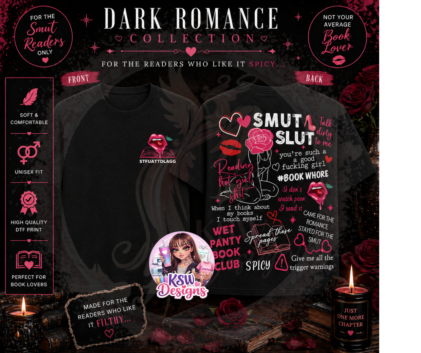 Dark Romance “Smut Slut” T-Shirt – Spicy Book Lover Tee | Bookish Merch UK