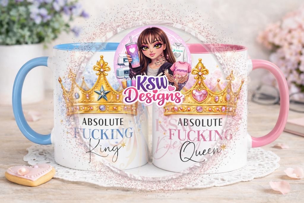 Absolute F*cking King & Queen Mug Set – Matching Crown Couple Mugs