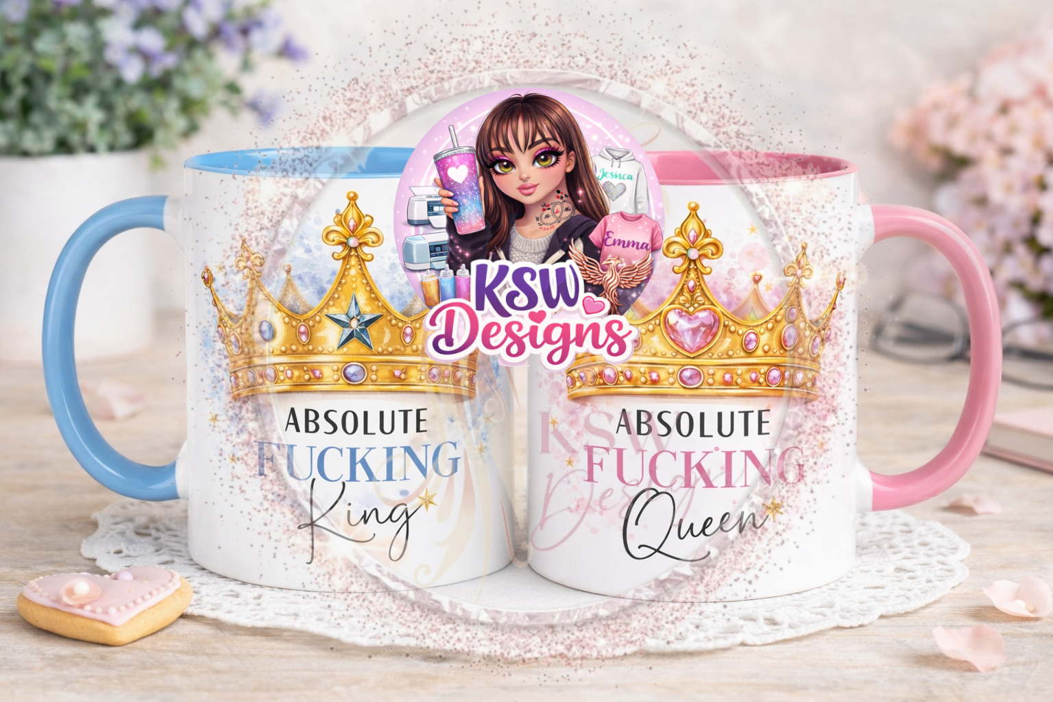 Absolute F*cking King & Queen Mug Set – Matching Crown Couple Mugs