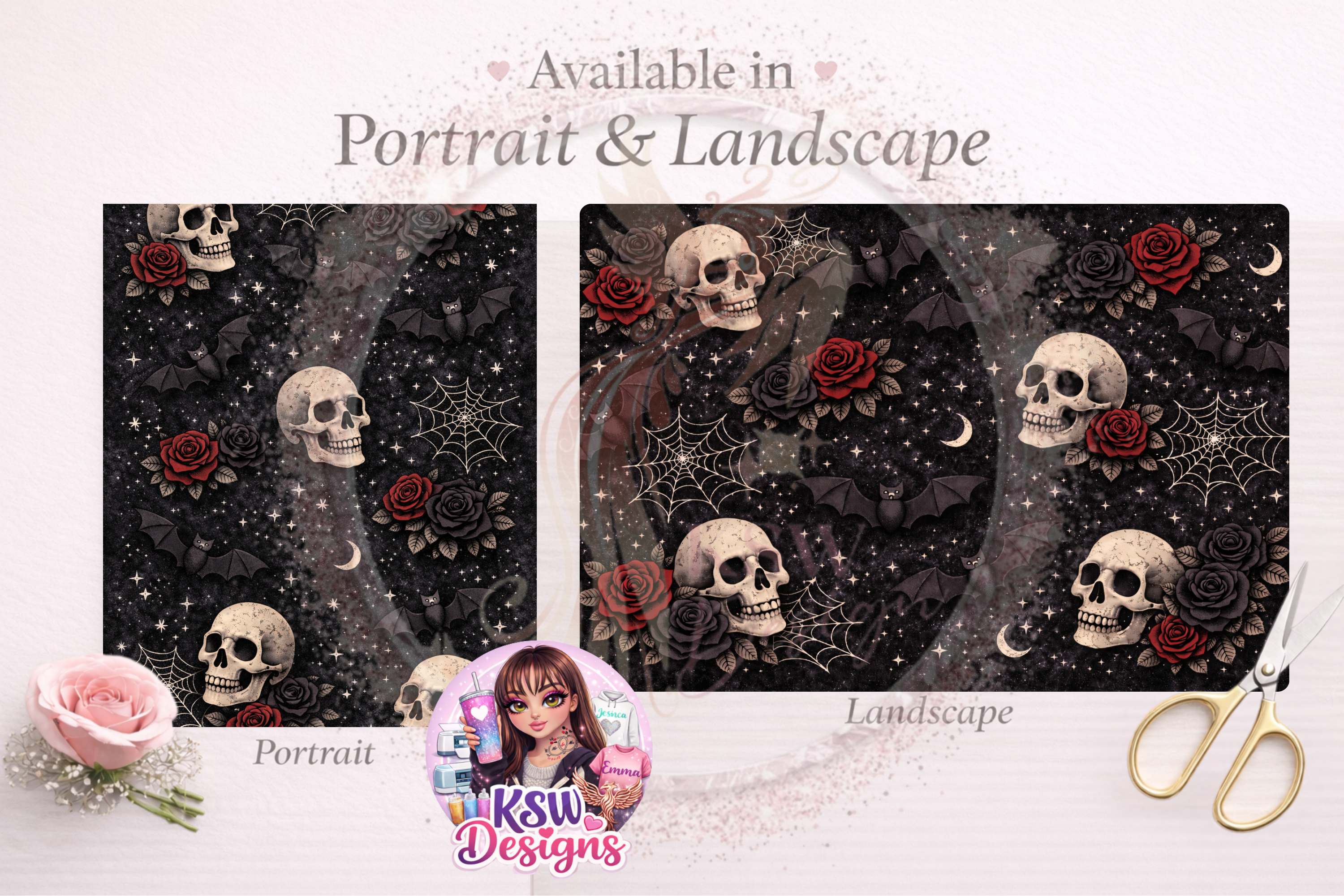 Moonlit Skulls & Roses Wrapping Paper Sheets