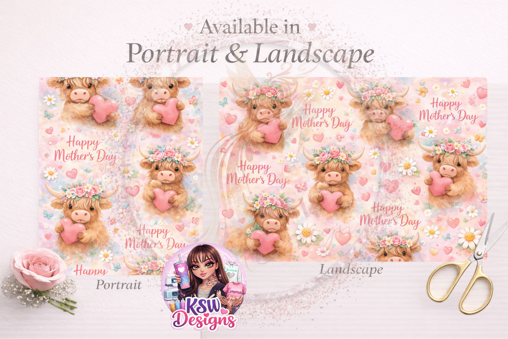 Mother’s Day Highland Cow – A3 Wrapping Paper Sheet