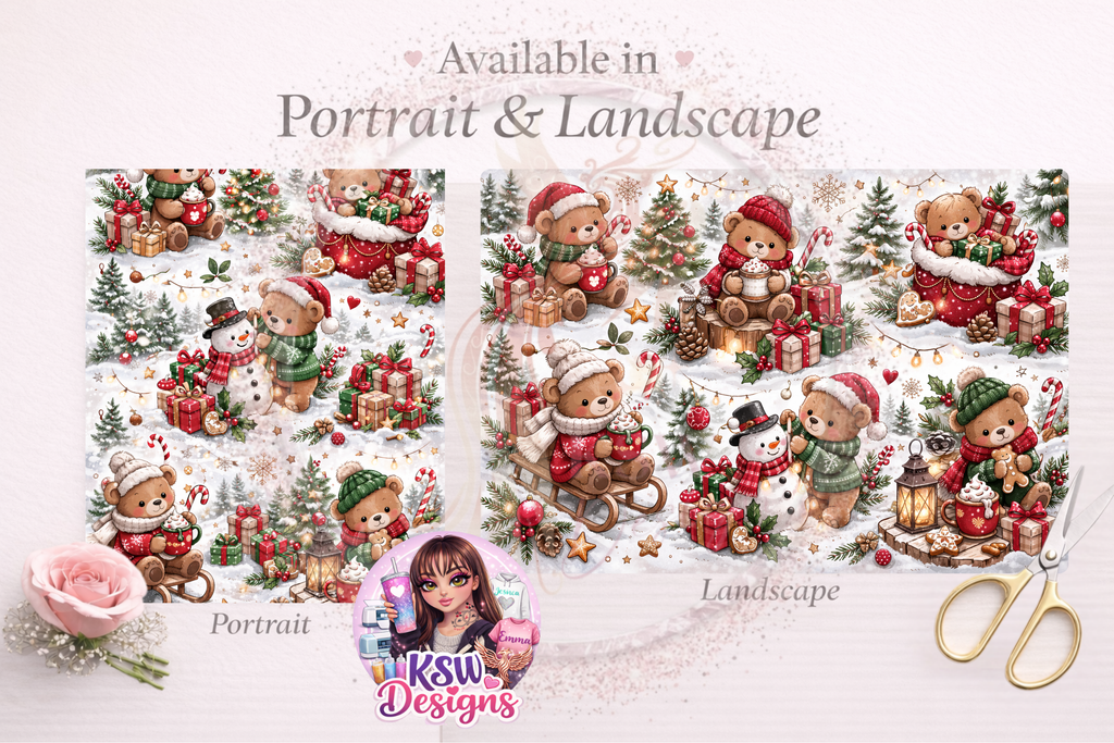 Cozy Christmas Bears - A3 Wrapping Paper Sheet