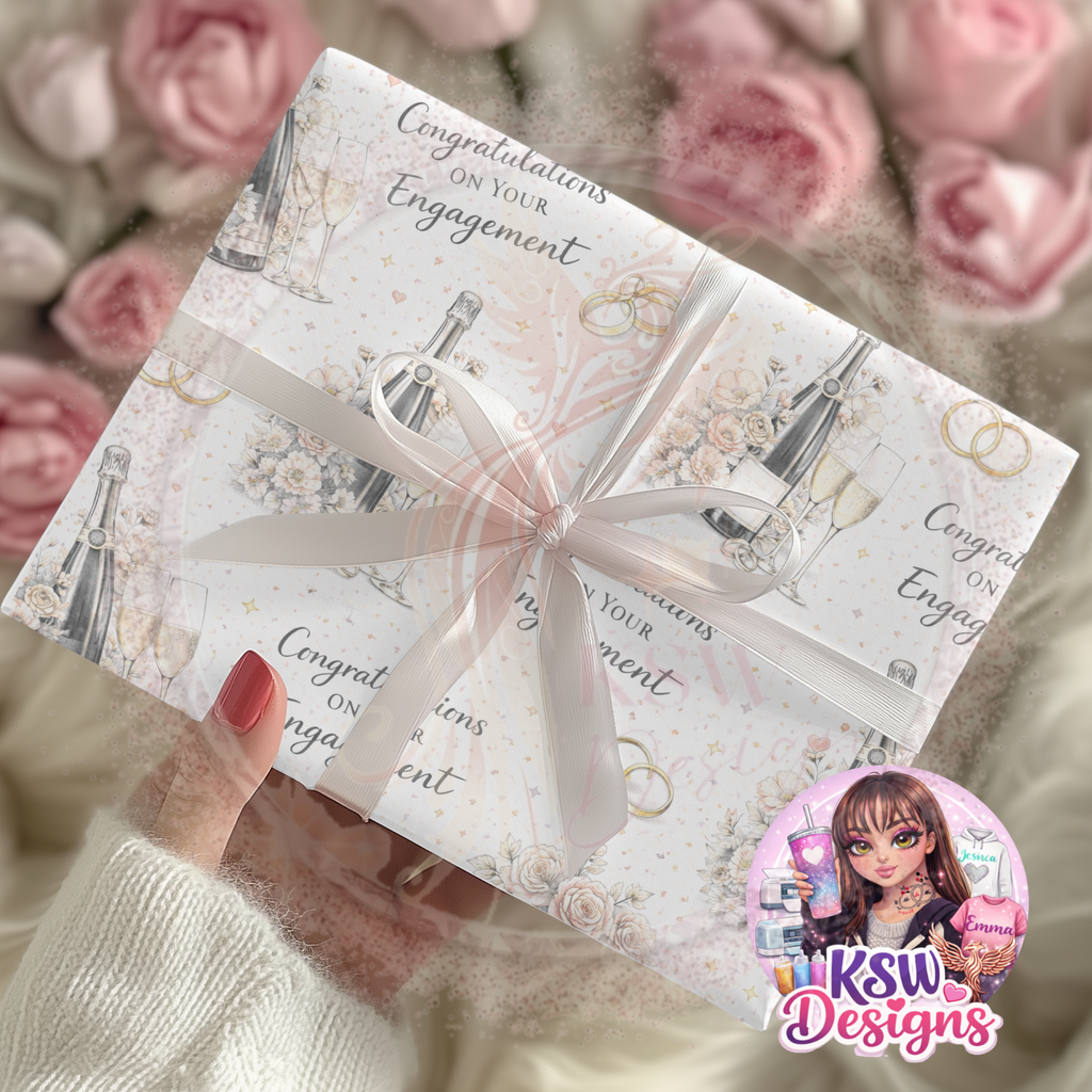 Champagne & Roses Engagement Bliss Wrapping Paper Sheets