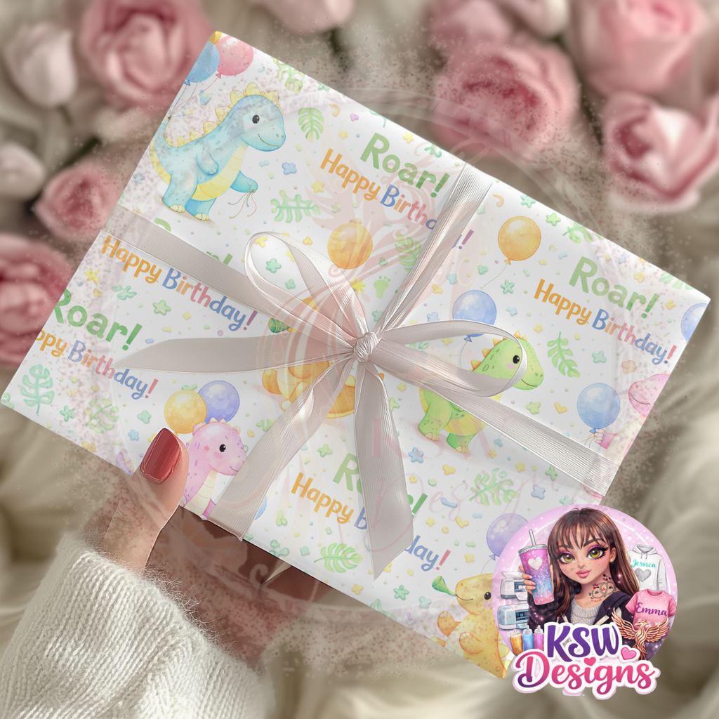 Roarsome Dino Birthday Wrapping Paper Sheets