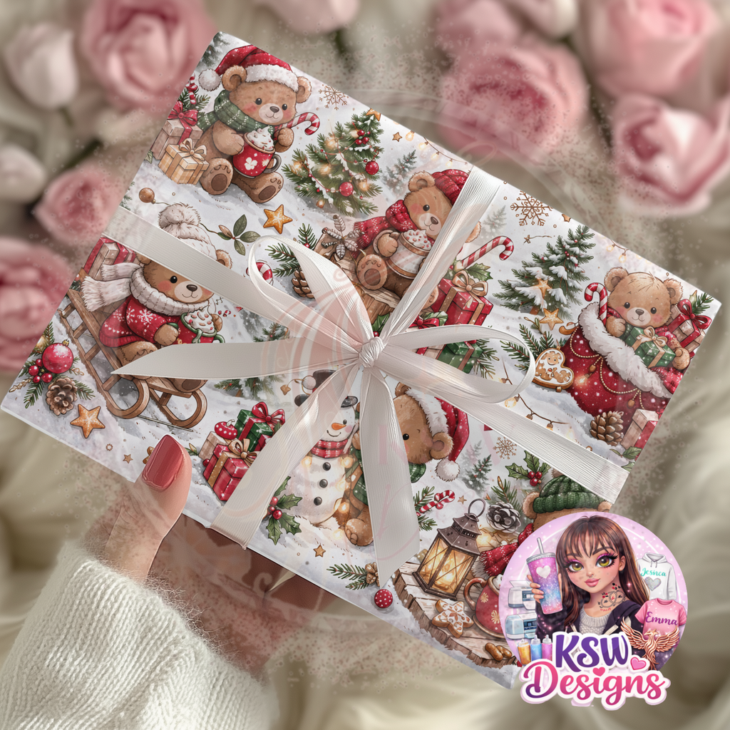 Cozy Christmas Bears - A3 Wrapping Paper Sheet