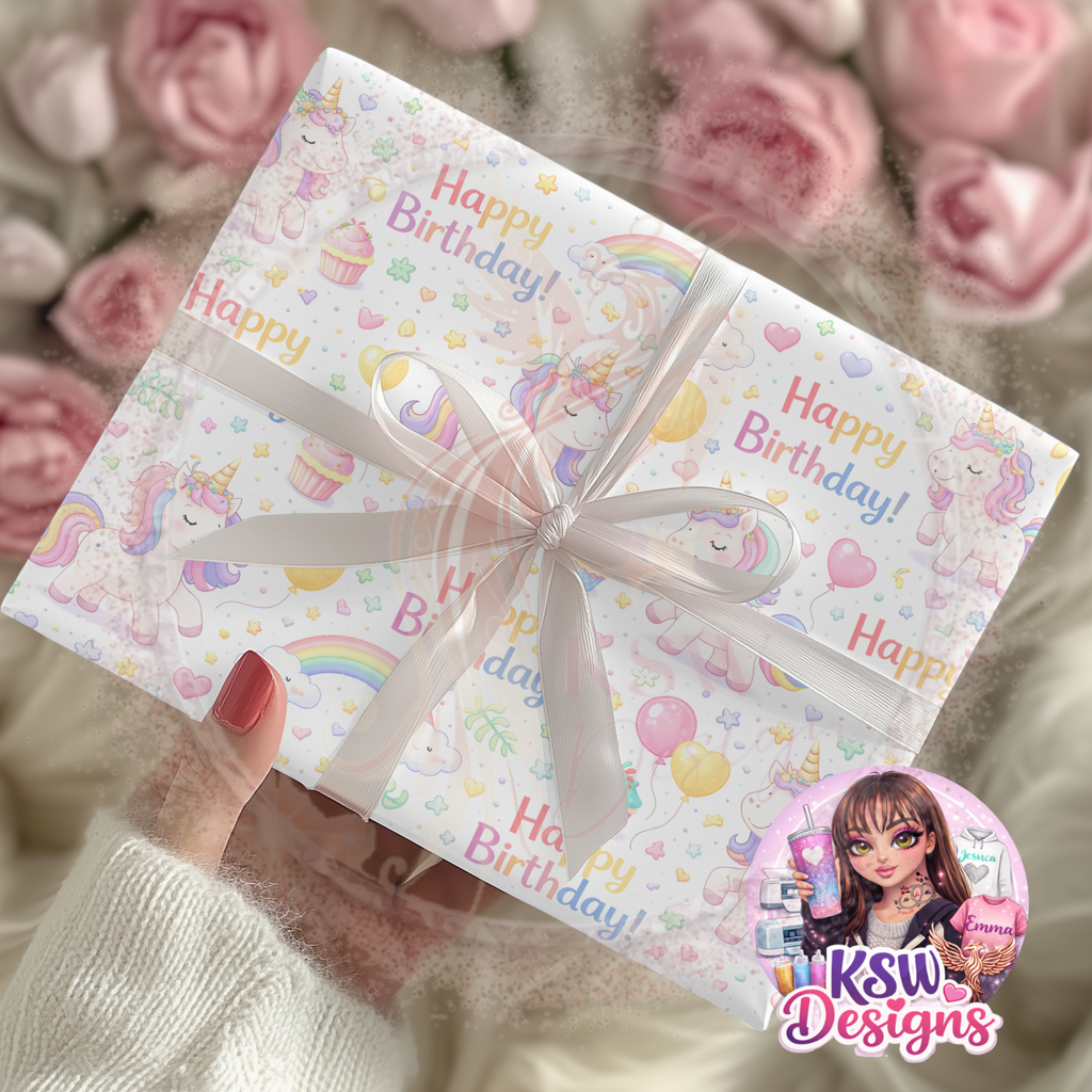 Magical Unicorn Birthday Wishes Wrapping Paper Sheets