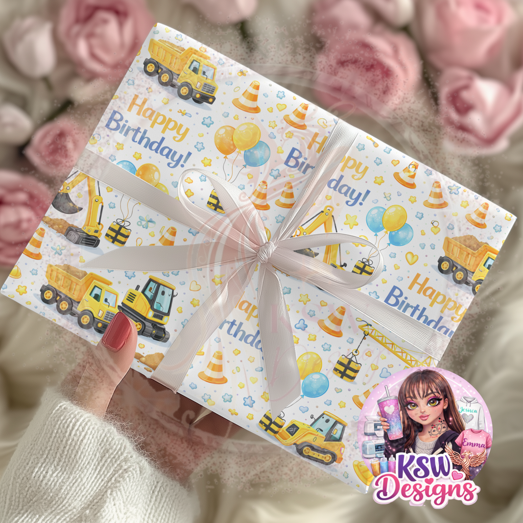 Construction Crew Birthday Bash Wrapping Paper Sheets