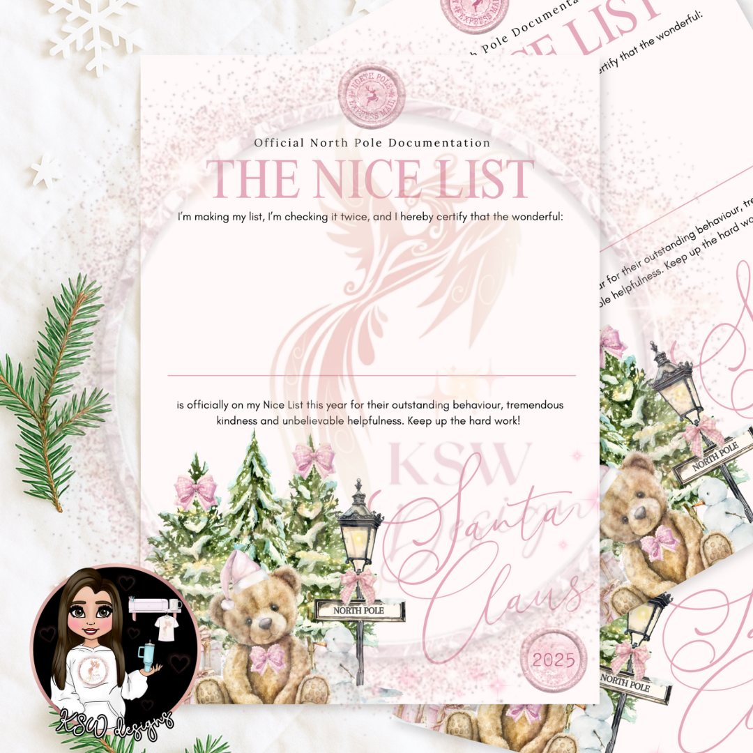 North Pole Bear Pink - Nice List Certificate